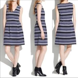 Madewell Gallerist Ponte V-Neck Striped Sleeveless Dress Small